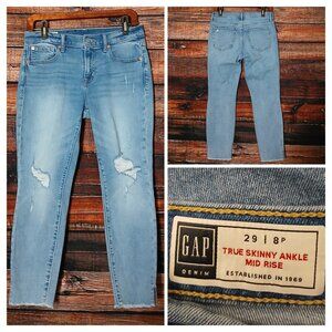 GAP Jeans 29 8 Petite True Skinny Ankle Mid Rise Light Denim Stretch Distressed